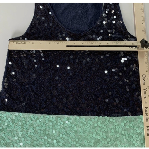 J Crew Shirt Womens Small Navy Green Sequins Silk Trim Tank Top Style 14302 - Picture 5 of 7